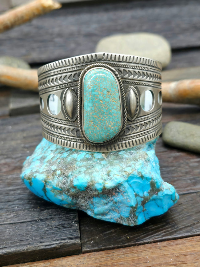 Turquoise Sterling Silver Bracelet by Julian Chavez - 7 in.