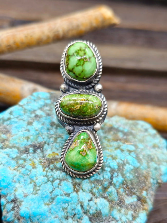 Three-Stone Sonoran Turquoise Ring by L. Ganado - SIze 7 1/2