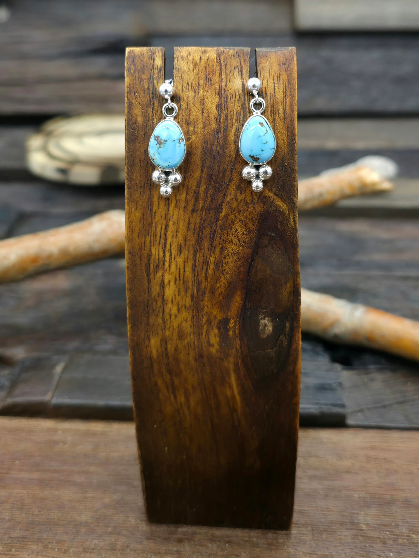 Golden Hill Turquoise Sterling Silver Post Dangle Earrings