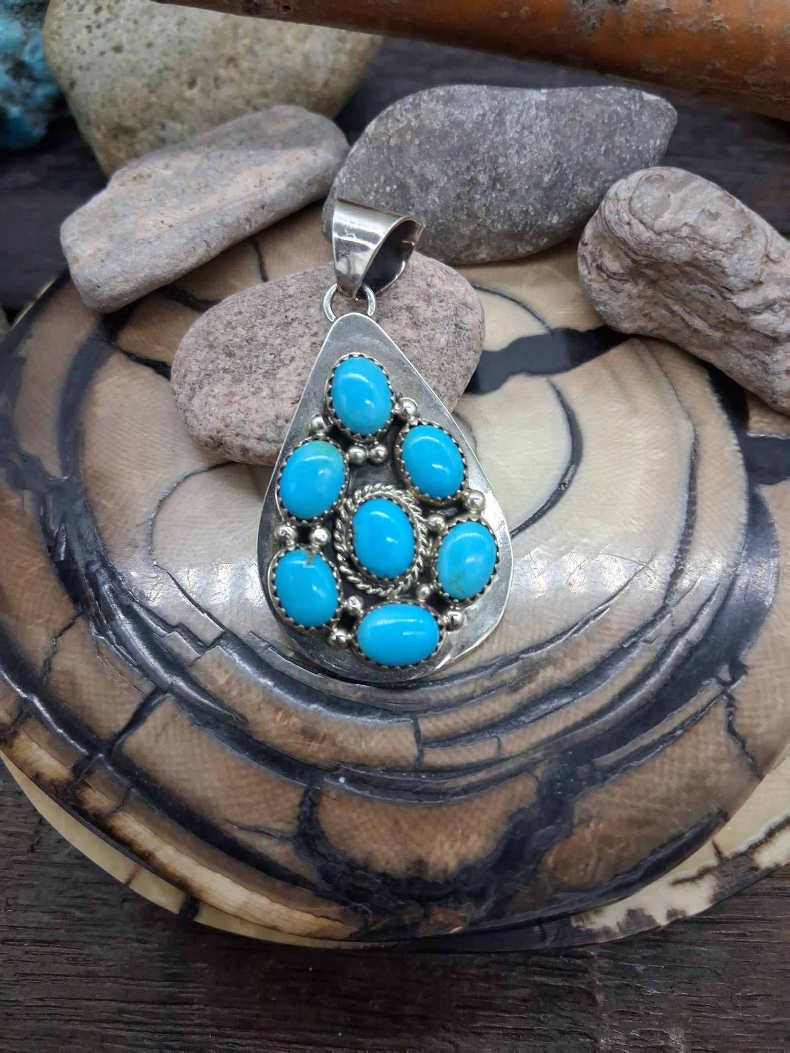 Sterling Silver Teardrop Sleeping Beauty Turquoise Pendant