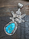 Stamped Sterling Silver Turquoise Kachina Pendant by F. Charley - 3 1/2 in. by 1 1/2 in.