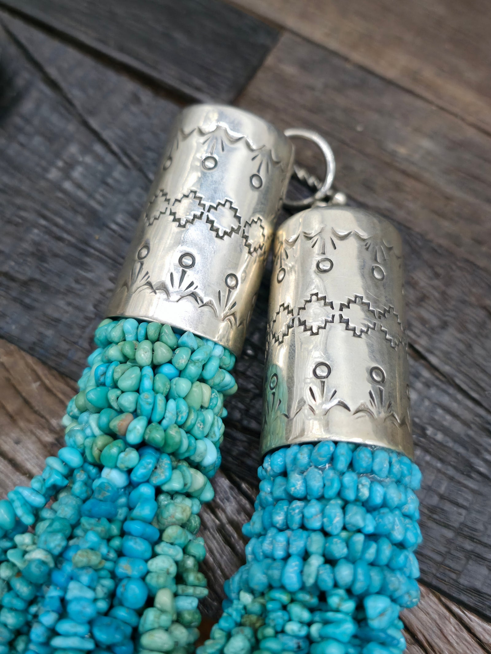 22 Strand Turquoise Nugget Necklace with Sterling Silver Caps by Amber King - 34 in.