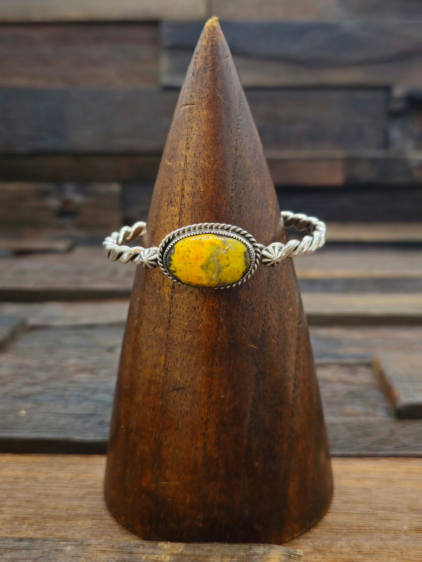 Bumblebee Jasper Bracelet with High Shine Sterling Silver Twist 6 1/4 in.