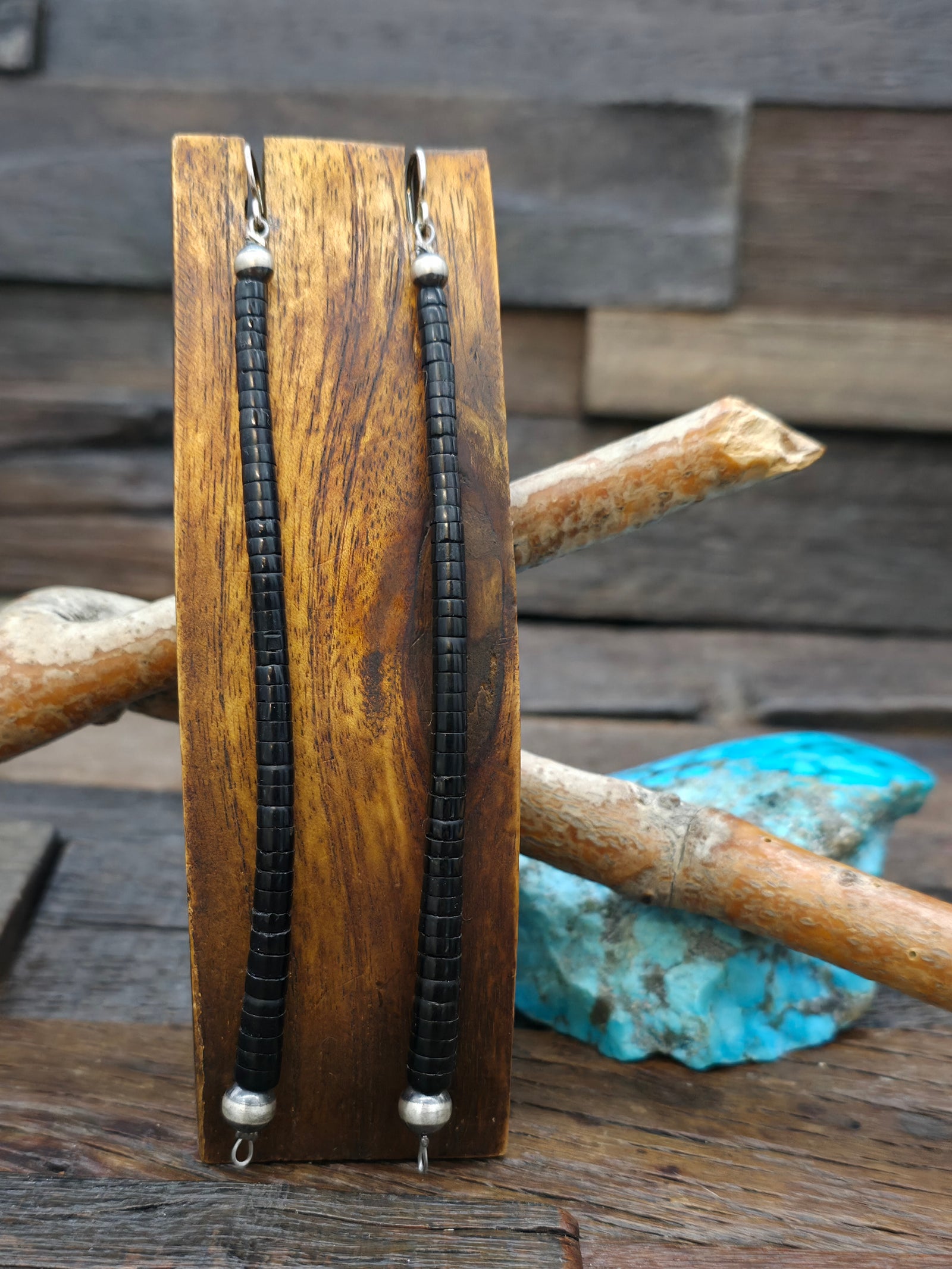 Jet Heishi Dangle Earring by Fred Archuleta