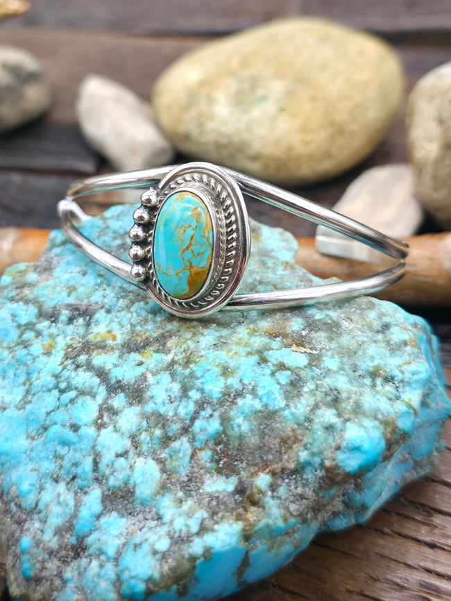 Turquoise Sterling Silver Bracelet by Leslie Nez - 6 1/2 in. with Gap