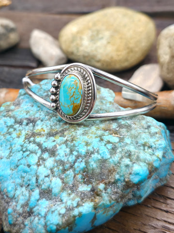 Sphere and Rondelle Sterling Silver Stretch Bracelet - 7 in.