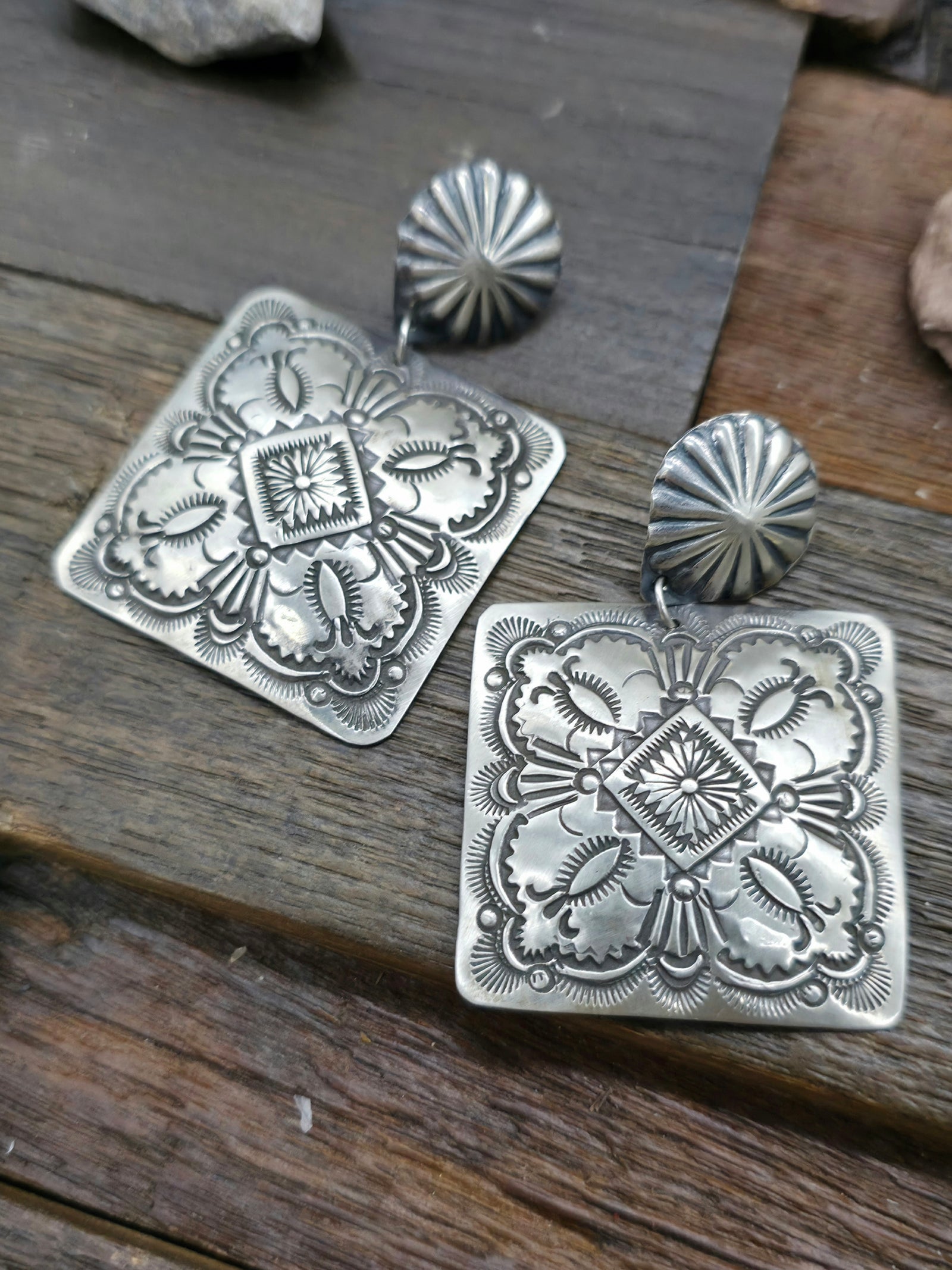 Sterling Silver Stamped Square Earrings by Vincent Platero