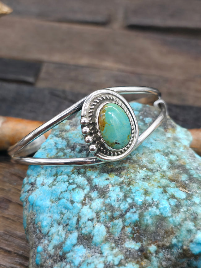 Turquoise Sterling Silver Bracelet by Leslie Nez - 6 1/4 in. with Gap