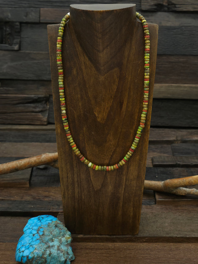 Green Sky Horse Turquoise with Sponge Coral Beaded Necklace - 20 in.