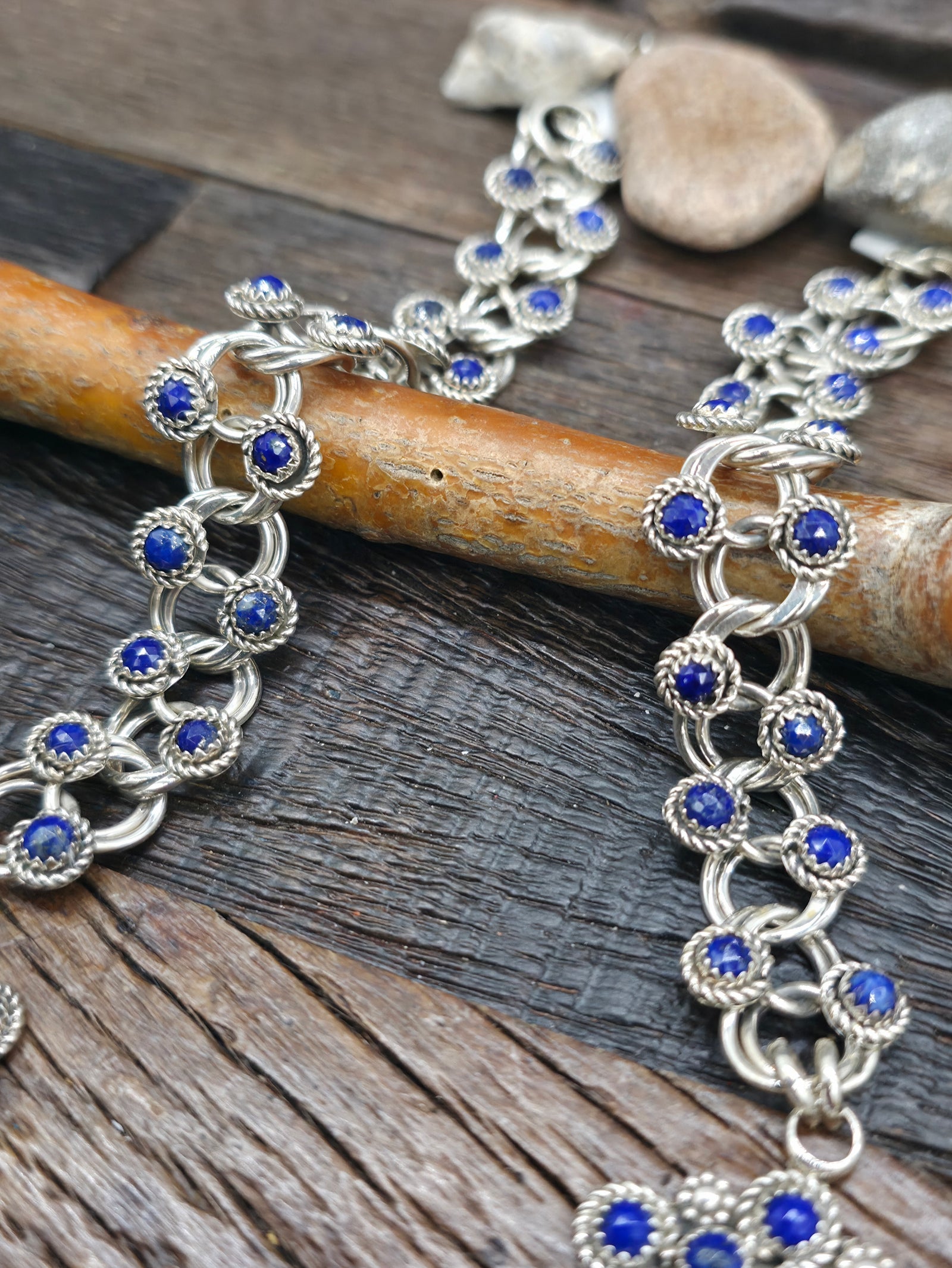 Sterling Silver Faceted Lapis Necklace by Dillion Cheama - 21 in. with 2 1/2 in. Drop