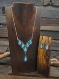 Sterling Silver Lab Opal Zuni Inlay Necklace and Earring Set by F. Lowsayatee - 22 in.