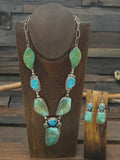 Sterling Silver Stormy Mountain Turquoise Necklace and Earring Set by Rosella Paxson - 24 in.