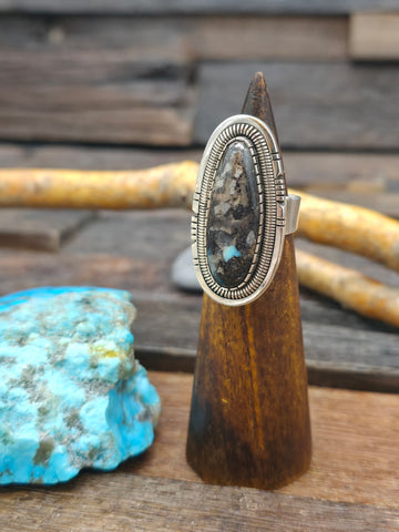 Sterling Silver Kingman Turquoise Cluster Ring - Size 7 1/2