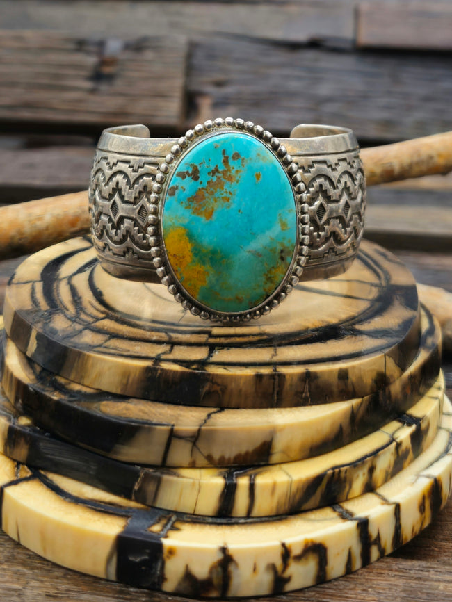 Vintage/Estate Sterling Silver Nevada Turquoise Cuff - 7 in.