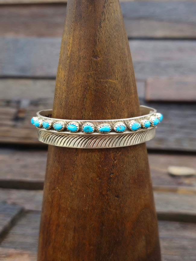 Sterling Silver Turquoise Feather Cuff by Aaron Davis - 6 1/4 in.