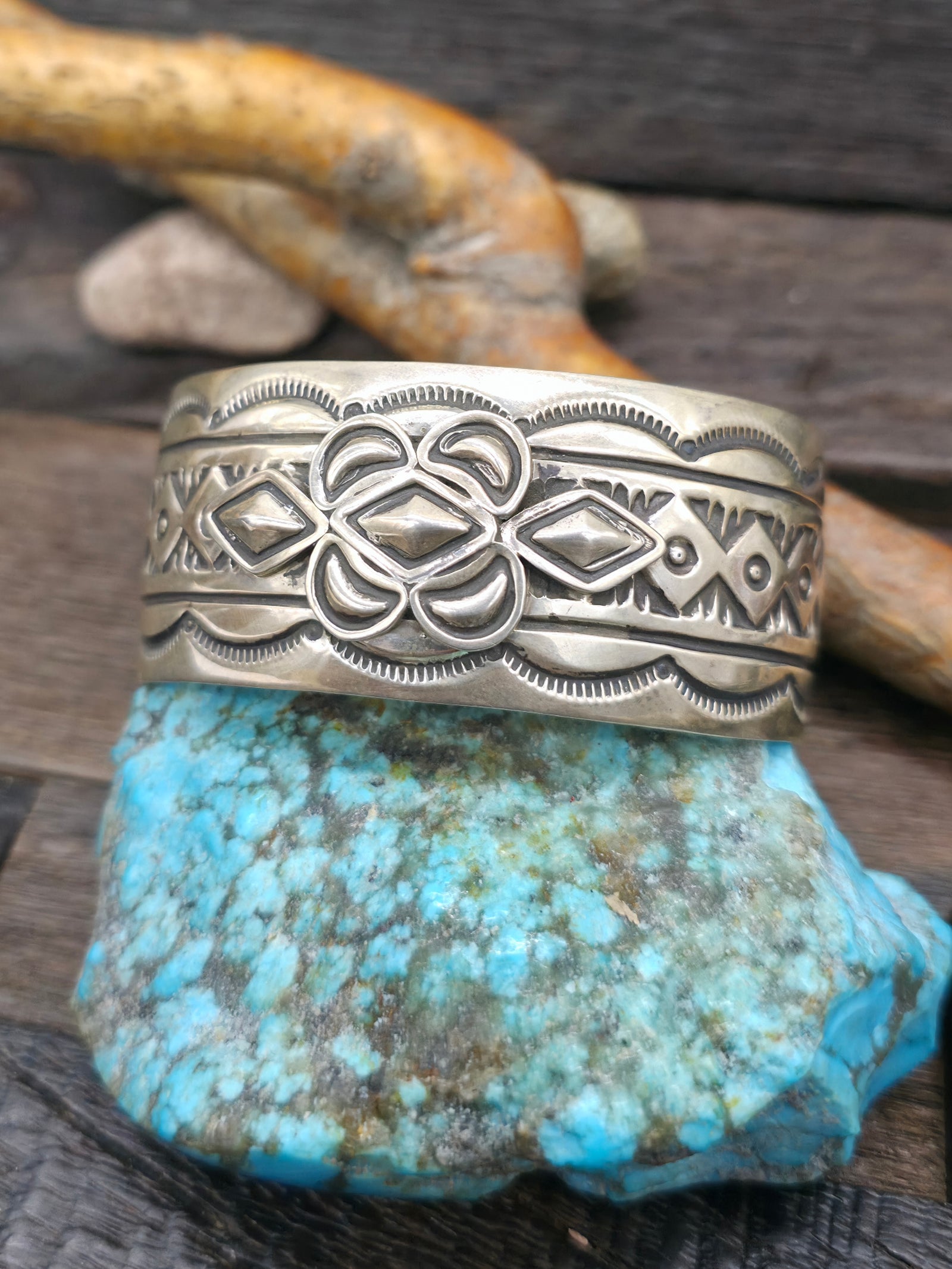 Stamped Sterling Silver Cuff Bracelet by Delbert Delgarito - 7 in. with Gap