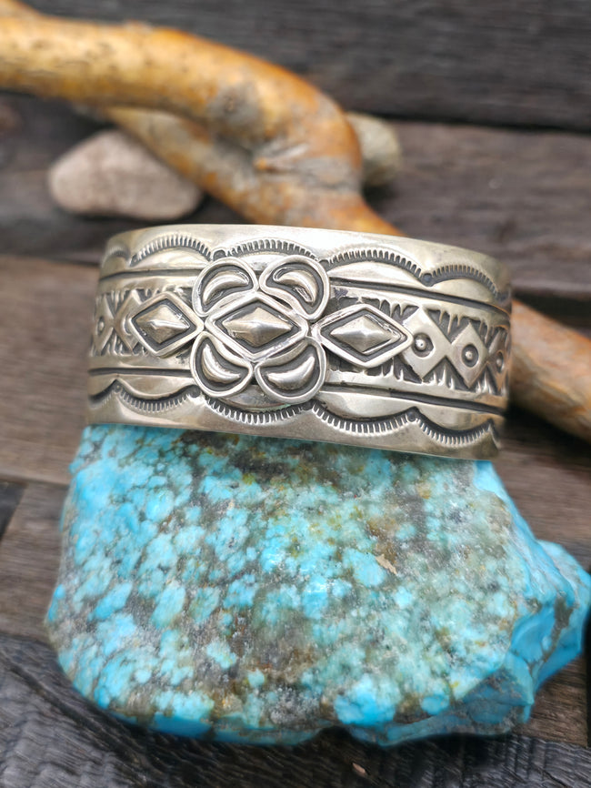 Stamped Sterling Silver Cuff Bracelet by Delbert Delgarito - 7 in. with Gap