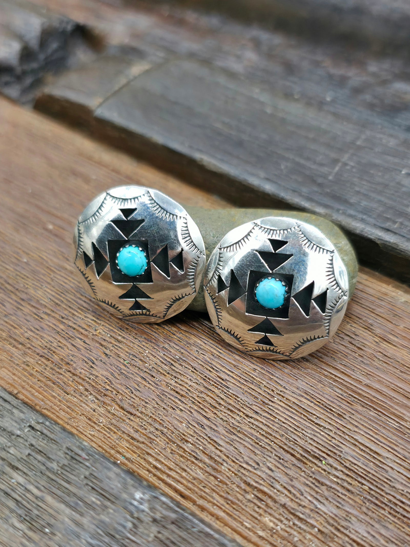 Sterling Silver Turquoise Shadowbox Post Earrings by Felix Perry
