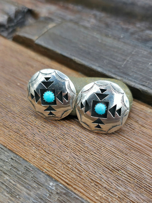 Sterling Silver Turquoise Shadowbox Post Earrings by Felix Perry