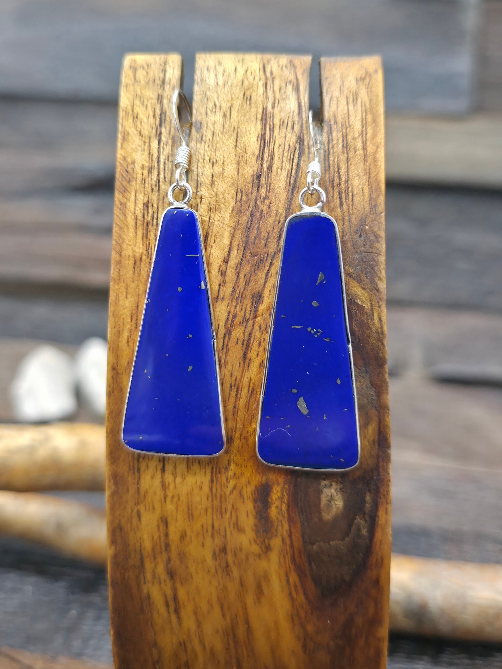 Triangular Lapis Lazuli Slab Earrings by Veronica Tortalita - 2 in. by 5/8 in.