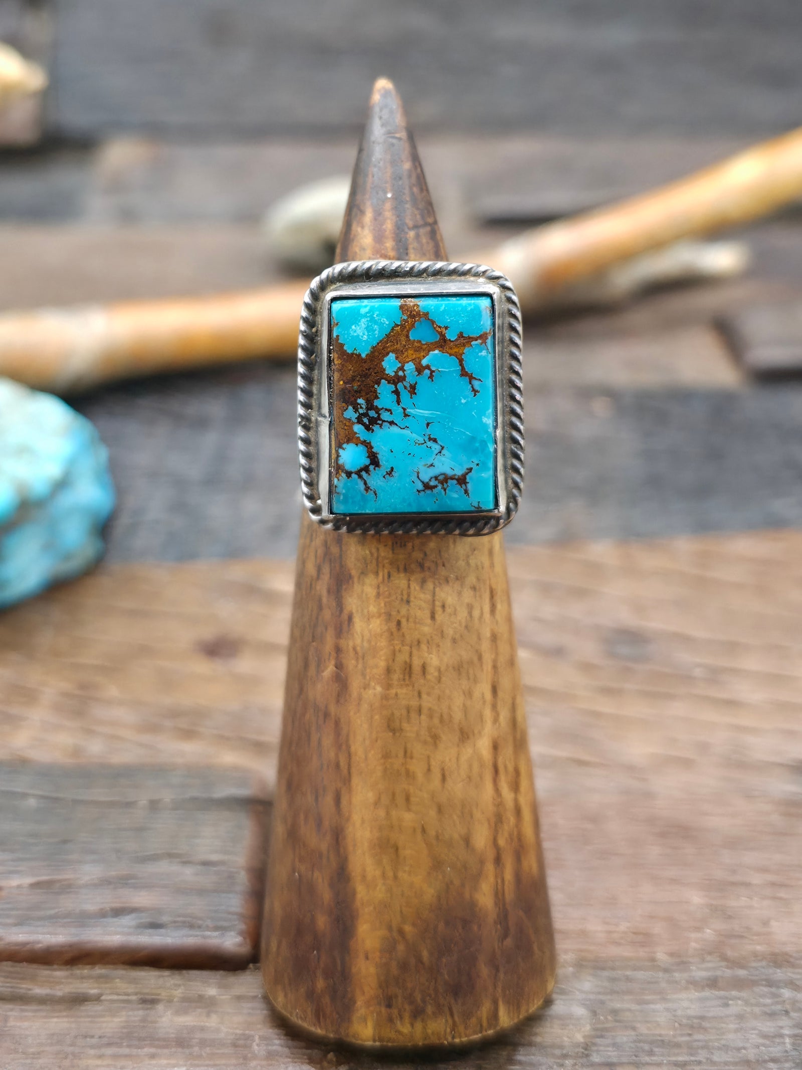 Sterling Silver Turquoise Rectangular Ring - Adjustable