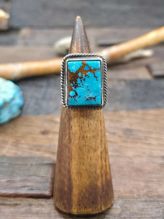 Sterling Silver Turquoise Rectangular Ring - Adjustable