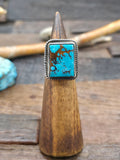 Sterling Silver Turquoise Rectangular Ring - Adjustable