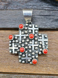 Cross-Shaped Sterling Silver Raindrop and Coral Pendant by Geneva Apachito