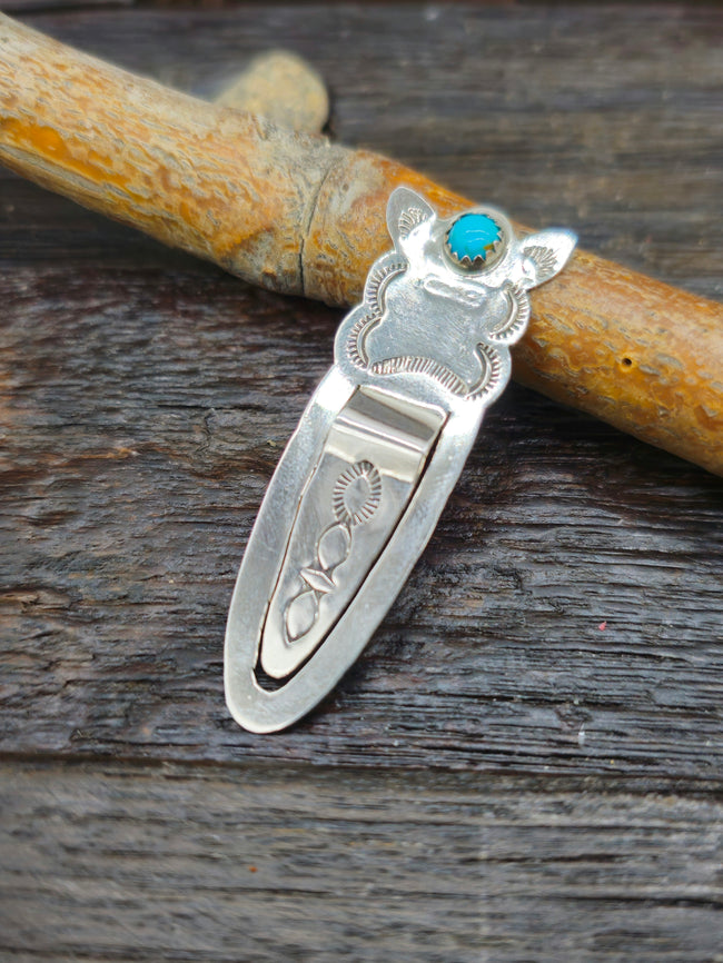 Stamped Sterling Silver Boomark with Turquoise by Jeffrey Castillo