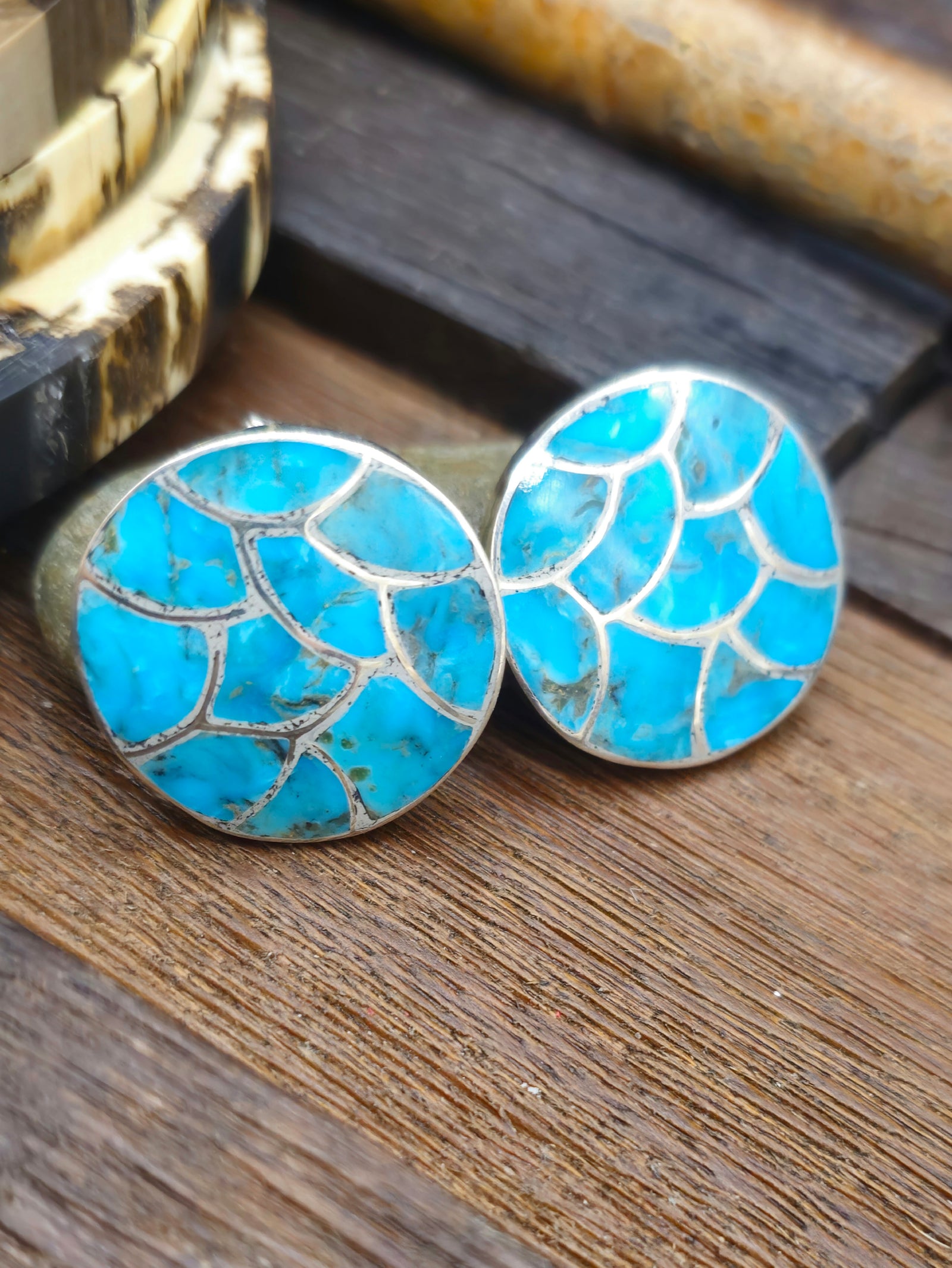 Sterling Silver and Turquoise Inlay Lariat Necklace and Earring Set by Lynette Johnson