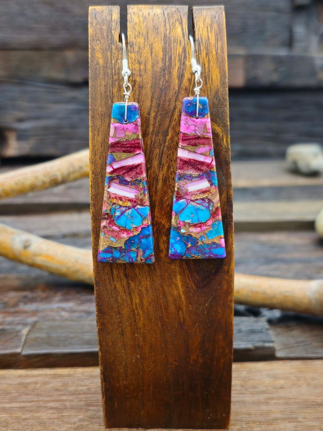 Purple and Blue Turquoise and Spiny Oyster Slab Earrings by Jameson Pete