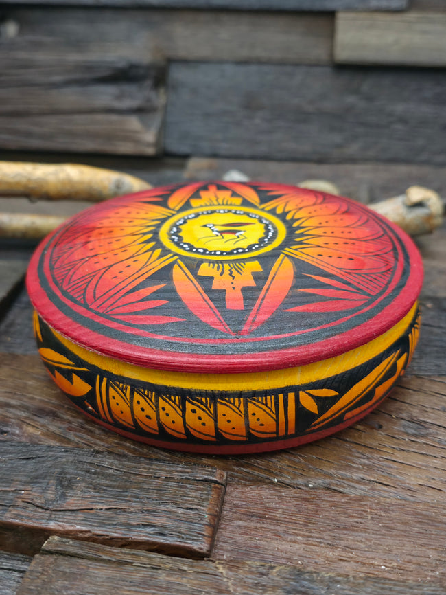 Large Handpainted Wooden Trinket Box by Andy Tsosie - Rabbit - 5 in. by 5 in. by 1 1/4 in.
