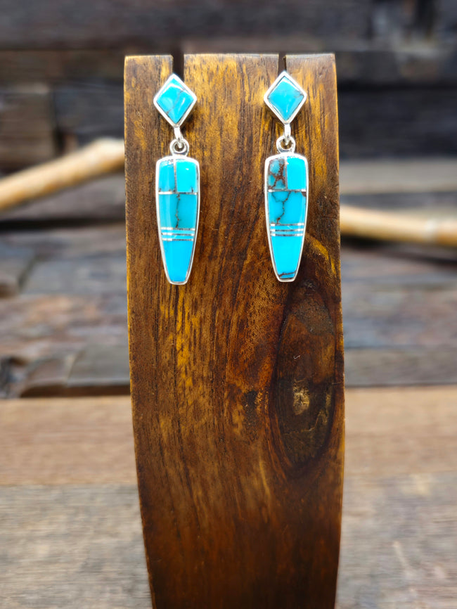 Sterling Silver Turquoise Inlay Earrings by Julius Burbank