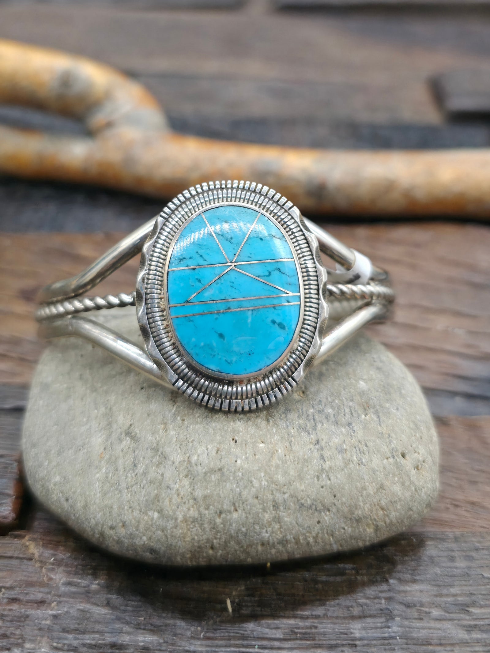 Sterling Silver Turquoise Inlay Cuff by Walter Vandever - 6 1/2 in.