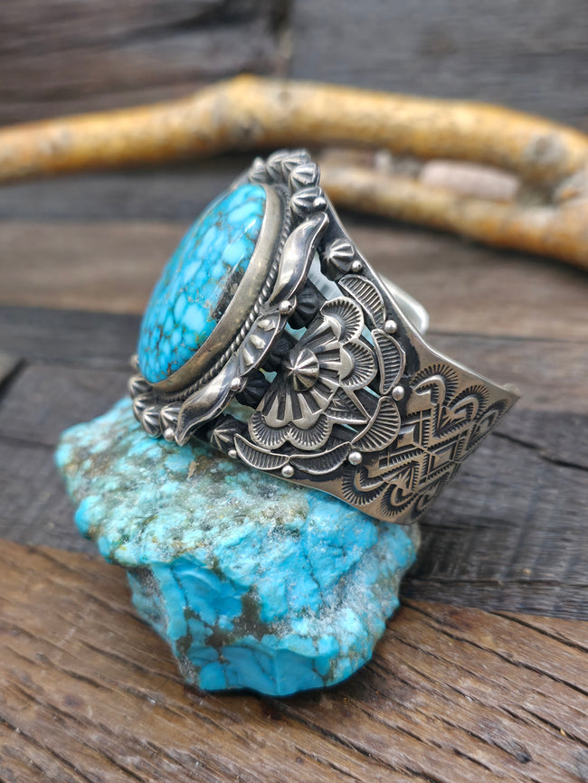 Sterling Silver Kingman Turquoise Cuff Bracelet by Rick Wento - 6 3/4 in. with Gap