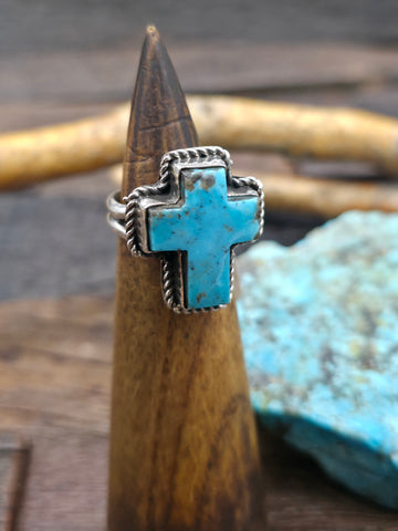 Sterling Silver Turquoise and Coral Needlepoint Ring by Ed C. - Size 6 1/2