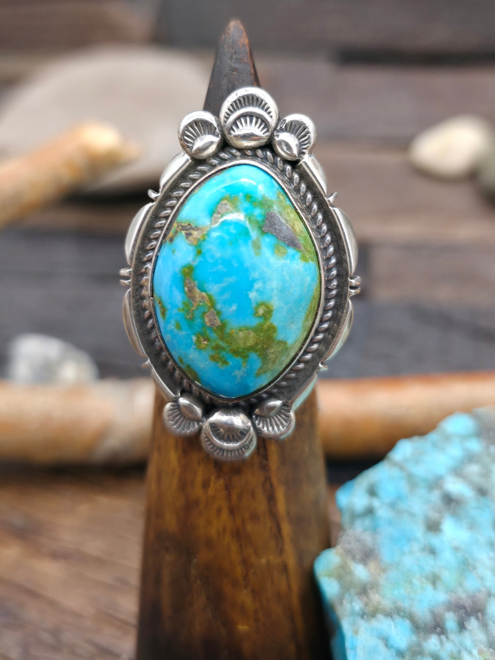 Sterling Silver Sonoran Gold Turquoise Ring by Dean Sandoval - Size 8 1/2