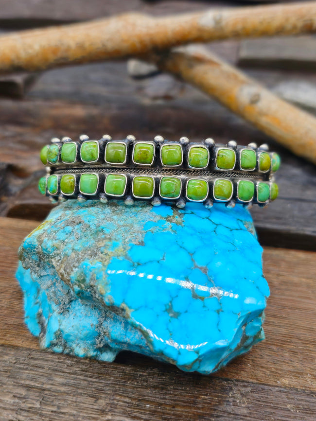 Two Row Green Turquoise Cuff by Paul Livingston - 6 1/2 in.