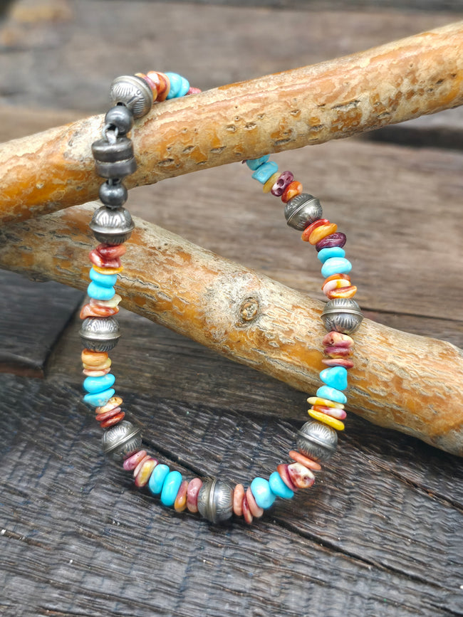 Sterling Silver, Turquoise, and Spiny Bead Bracelet with Magnetic Clasp - 7 in.