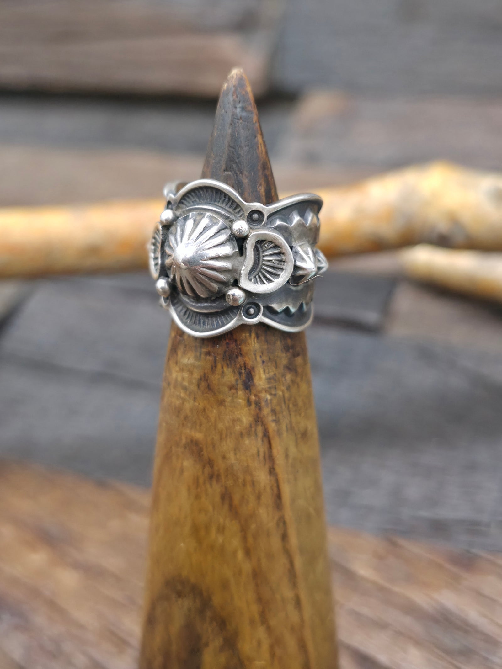 Repousse Stamped Sterling Silver Starshot Ring by "N" - Size 5 1/2