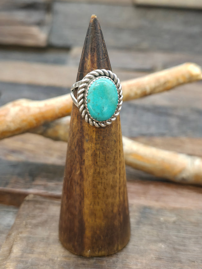 Sterling Silver Turquoise Ring with Rope Detail by Bill Nelson - Size 6 3/4
