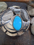 Sterling Silver Kingman Turquoise Oval Pendant by Leonard Platero
