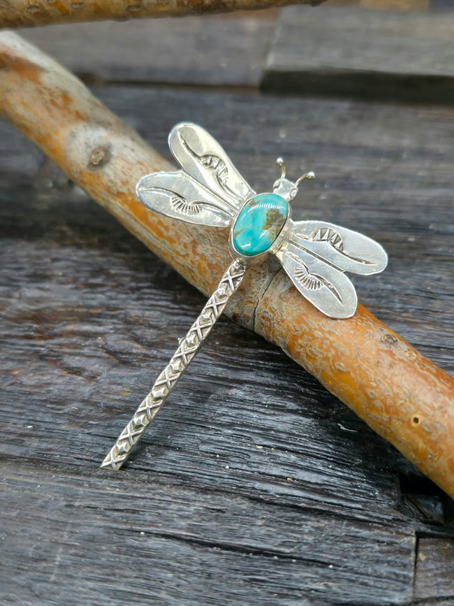Sterling Silver Turquoise Dragonfly Pin by Lucille Platero