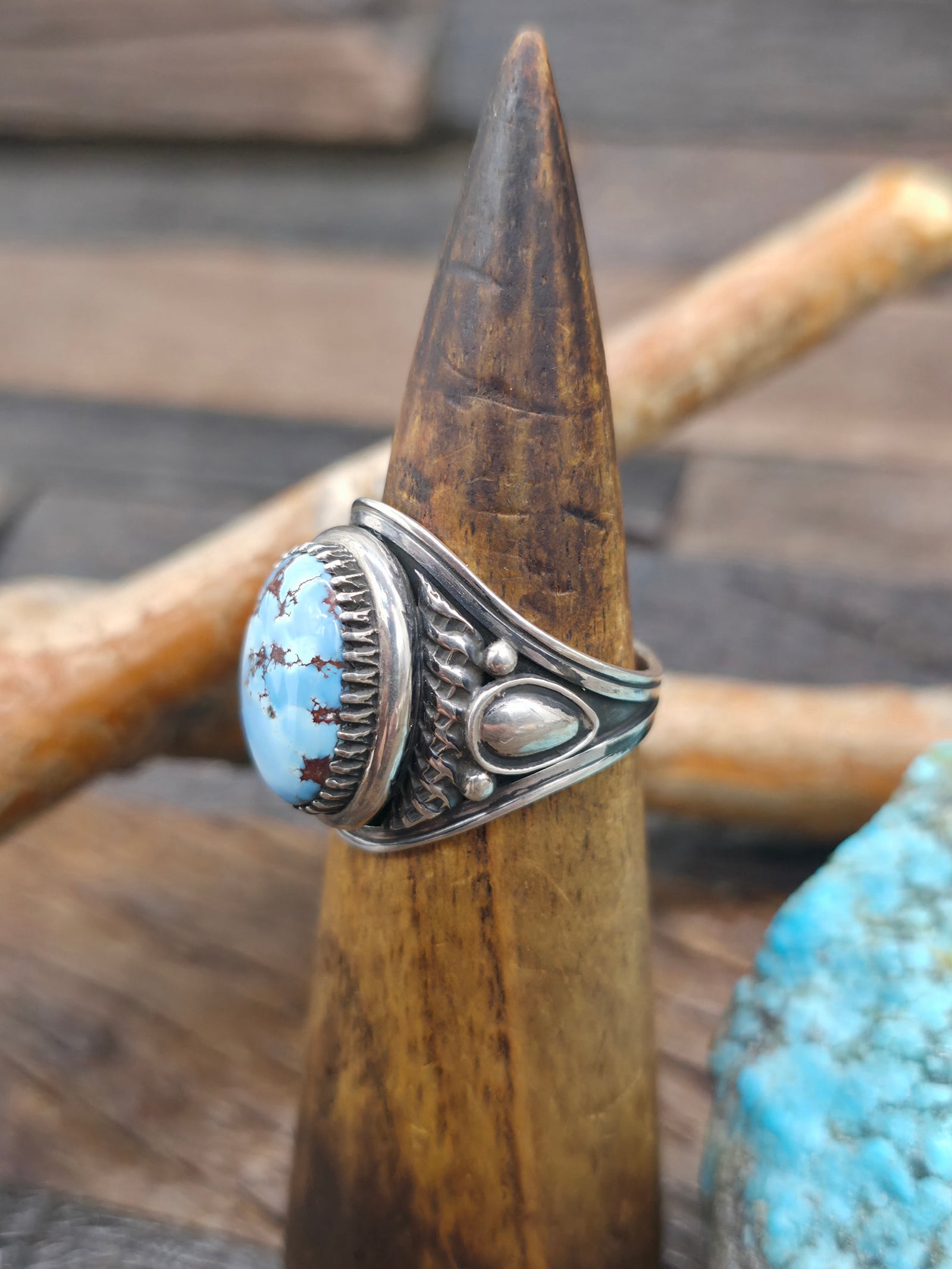 Sterling Silver Golden Hills Turquoise Ring by Derreck Gordon - Size 11 1/2