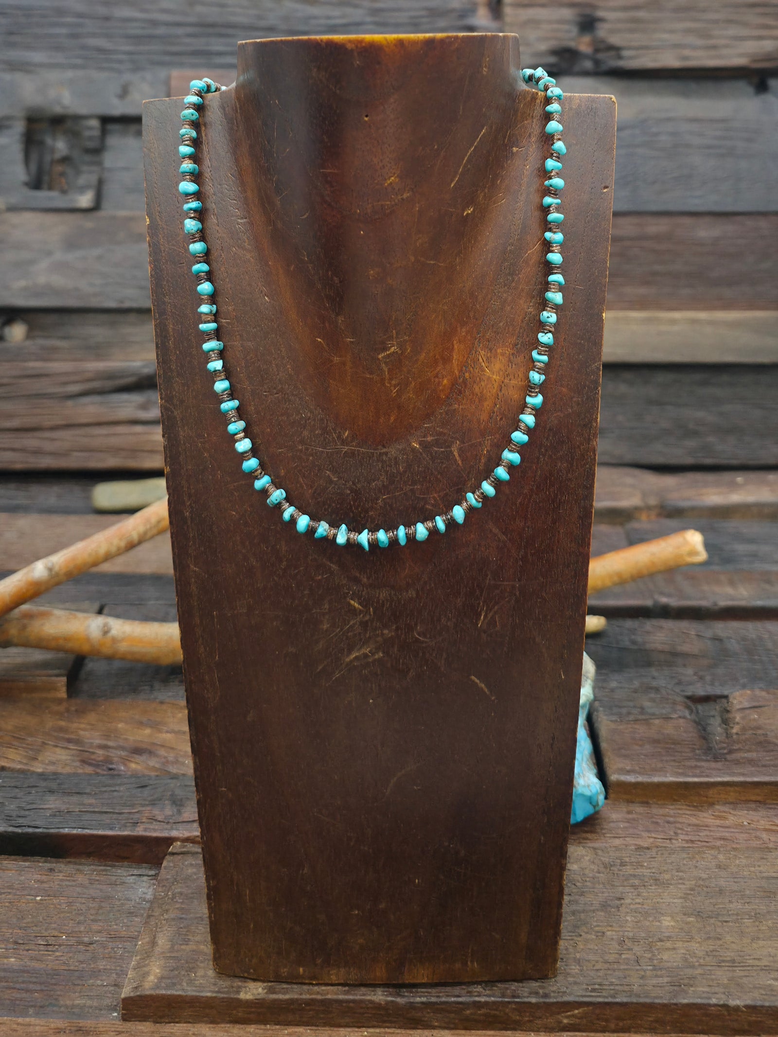 Mini Turquoise Nugget and Heishi Necklace by Mel Masquat - 16 in. plus 2 in. Extender