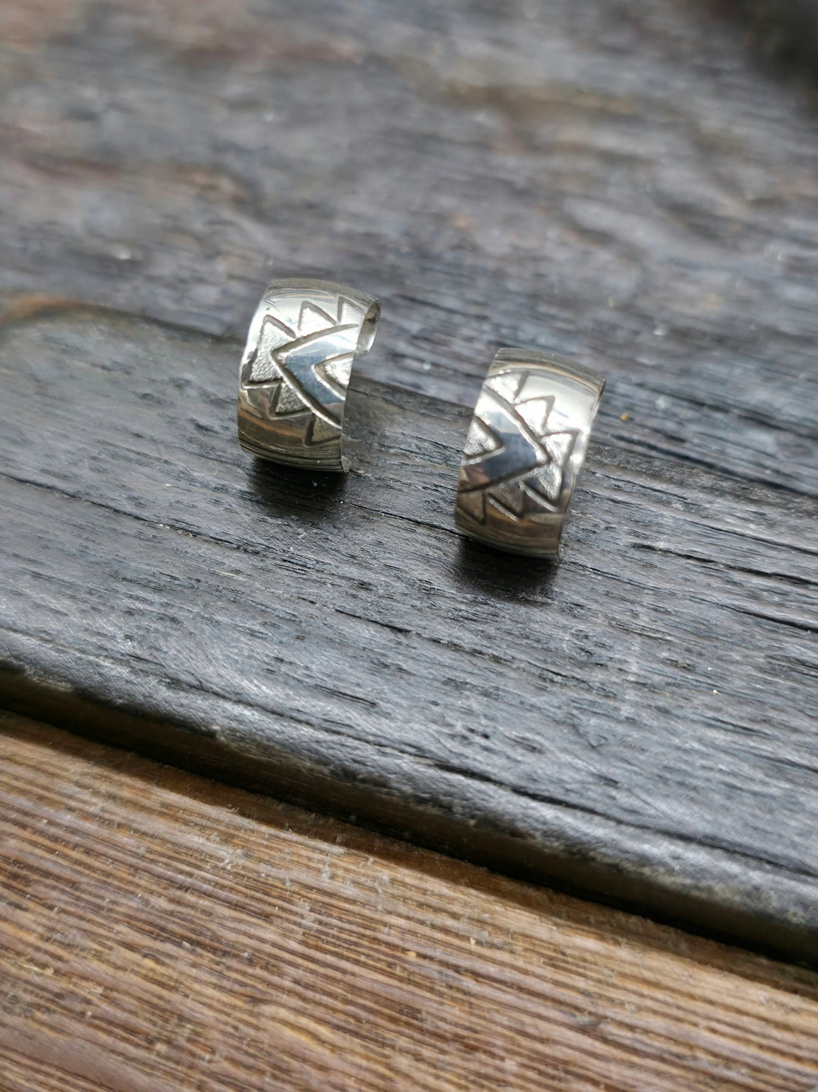 Sterling Silver Etched Mini Hoop Earrings by Felicia Etsitty - Designs Vary