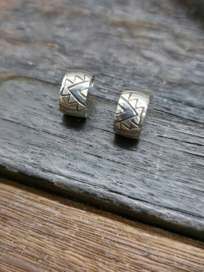 Sterling Silver Etched Mini Hoop Earrings by Felicia Etsitty - Designs Vary