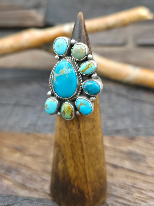 Sterling Silver Turquoise Half-Cluster Ring by Geraldine James - Adjustable