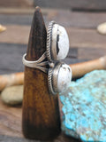 Sterling Silver Two-Stone White Buffalo Ring by L. Ganado - Size 8