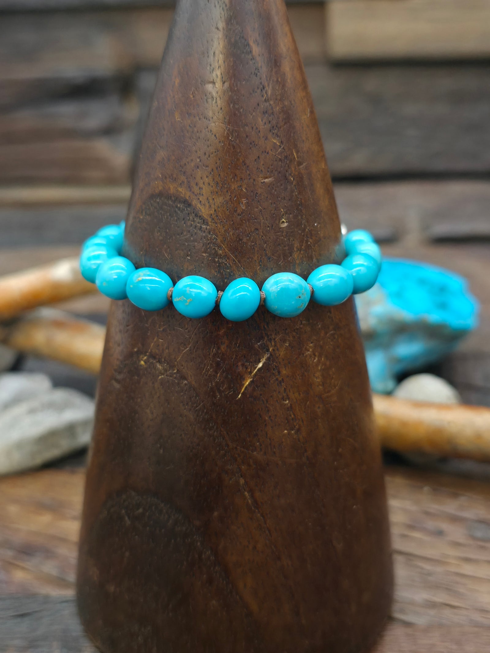 Blue Turquoise Beaded Bracelet - 7 in.